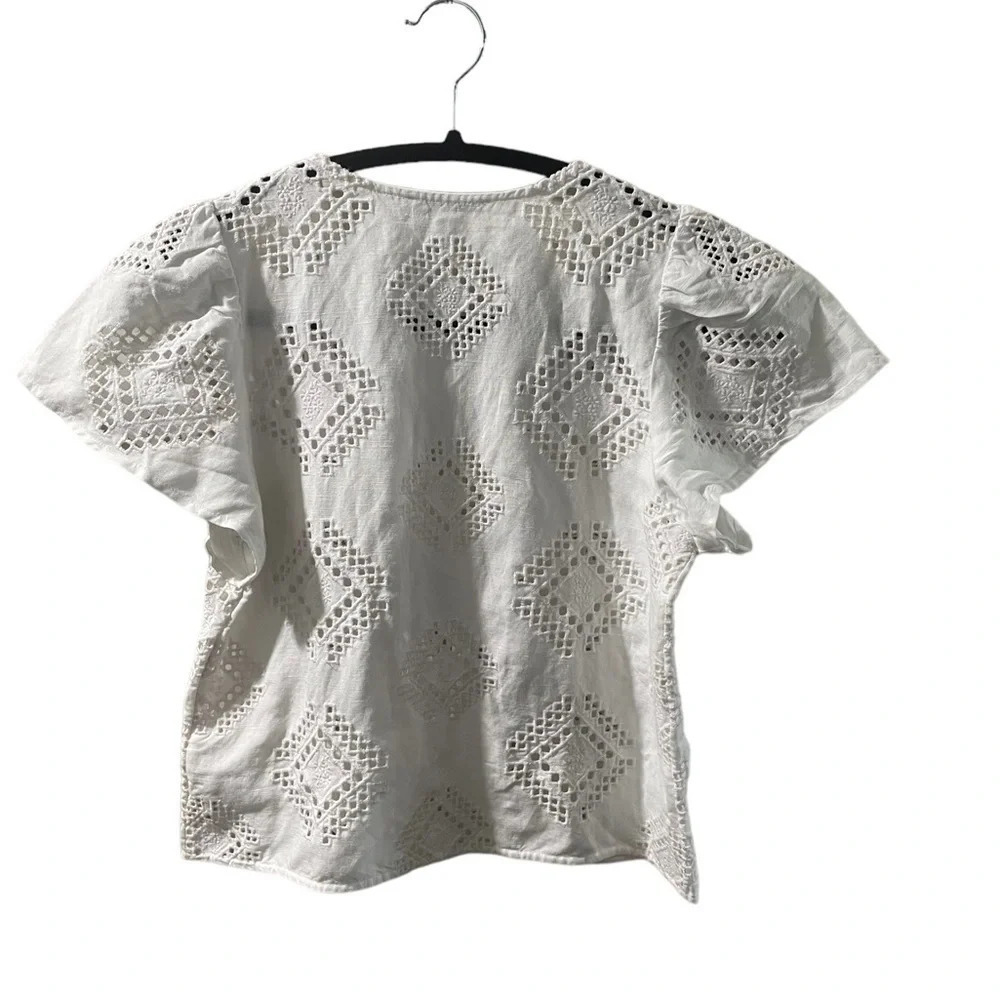Madewell Eyelet Flutter Sleeve Top, Nwt, Size Xxs - image 5